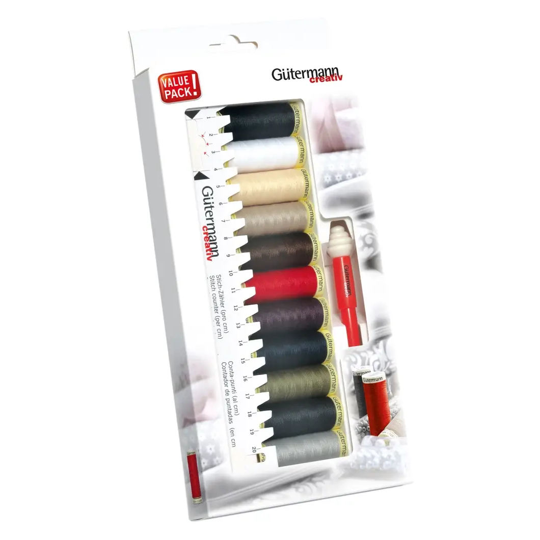 Gütermann Thread set 11 rolls + Measuring stick & Splitter