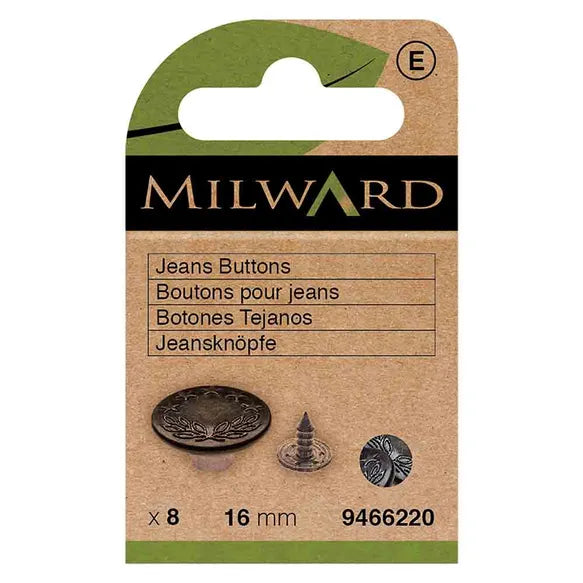 Milward Jeans Buttons 16mm Black