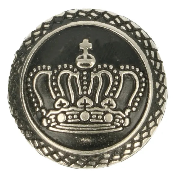 Metal button with embossed crown