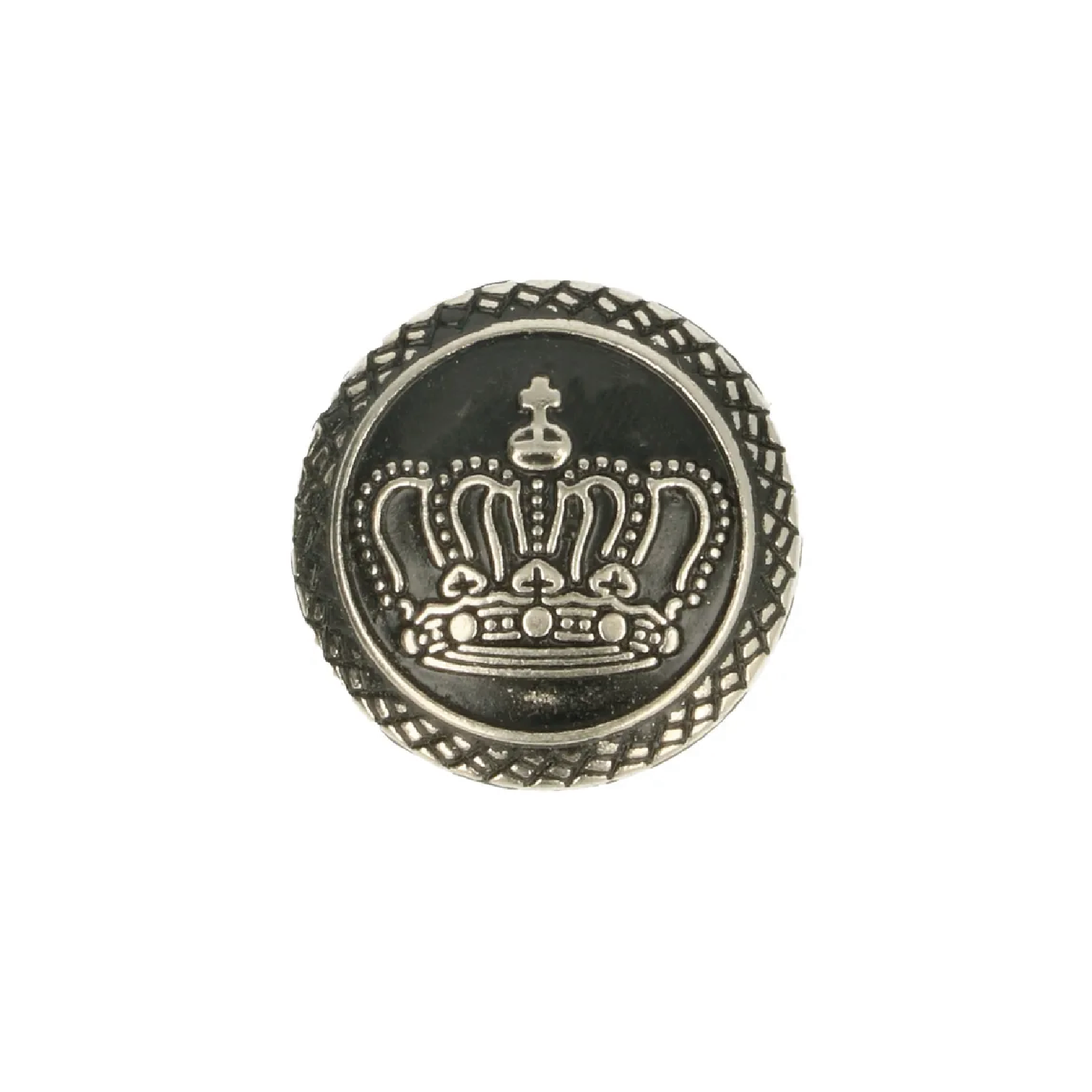 Metal button with embossed crown