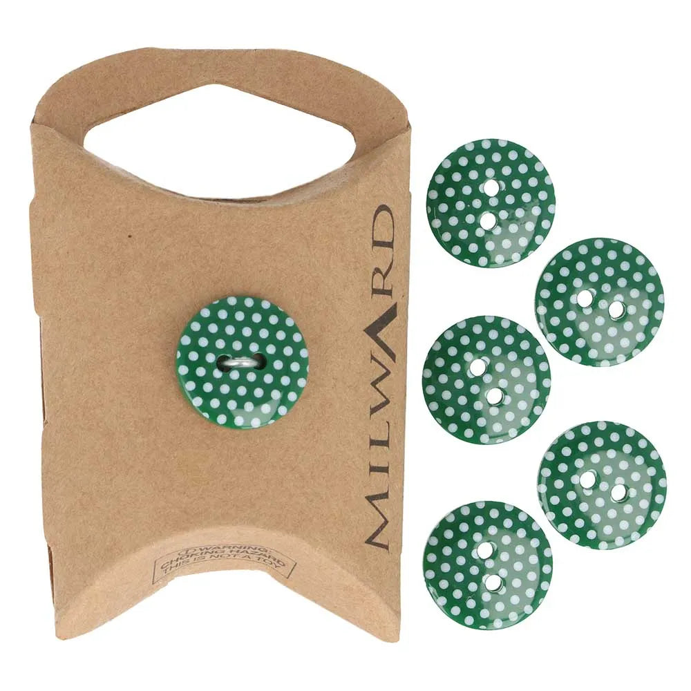 Milward Buttons Dots Green 15mm